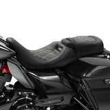 C.C. RIDER  Touring Seat Two Piece 2 Up Seat Low Profile Driver Passenger Seat Lattice Alcatara Leather For Road Glide Street Glide Road King, 2009-2023