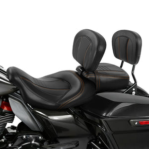 C.C. RIDER Touring Seat Two Piece Low Profile Driver Passenger Seat With Backrest For Road Glide Street Glide Road King, Black Orange, 2009-2023