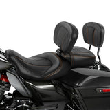 C.C. RIDER Touring Seat Two Piece Low Profile Driver Passenger Seat With Backrest For Road Glide Street Glide Road King, Black Orange, 2009-2023