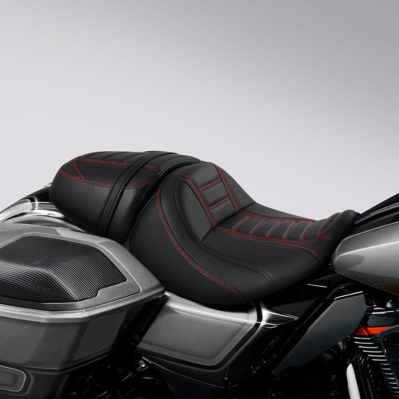 C.C. RIDER Touring Seat Two Piece 2 Up Seat Driver Solo Seat Passenger Seat Red Stitching For CVO Street Glide CVO Road Glide, 2023-2025