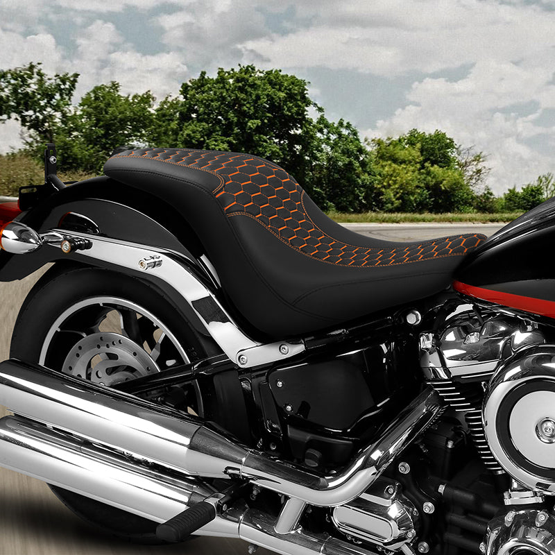 C.C. RIDER Softail Seat Low Rider S Low Rider ST Driver Passenger Seat Black Orange Honeycomb Stitching Fit For Low Rider FXLR FXLRS FXLRST 2018-2025