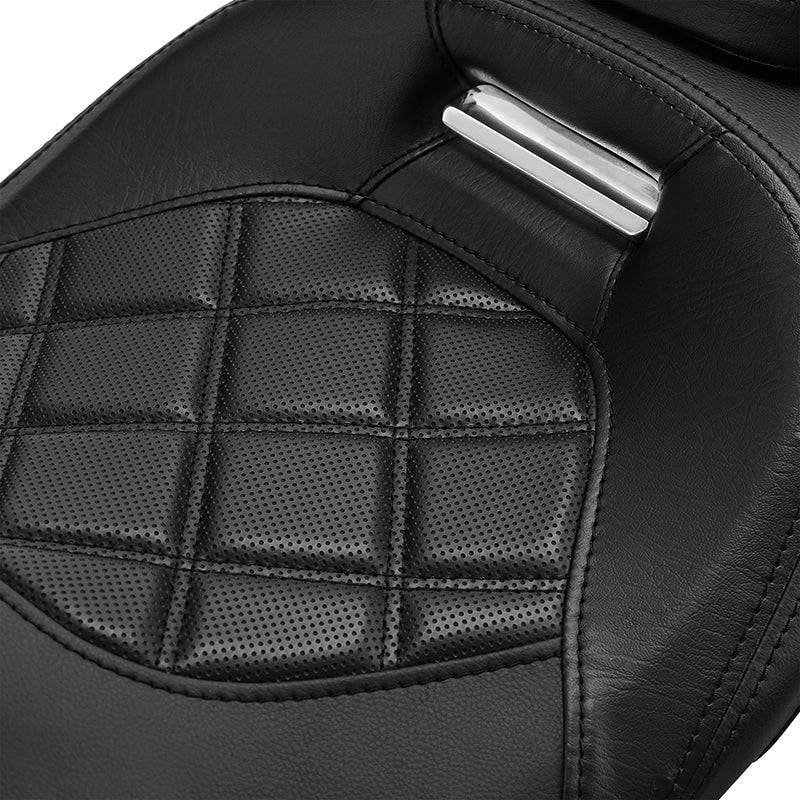 Heated Seat C.C. RIDER Touring Seat Two Piece 2 Up Seat Low Profile Driver Passenger Seat Lattice Stitching For Road Glide Street Glide Road King, 2009-2023