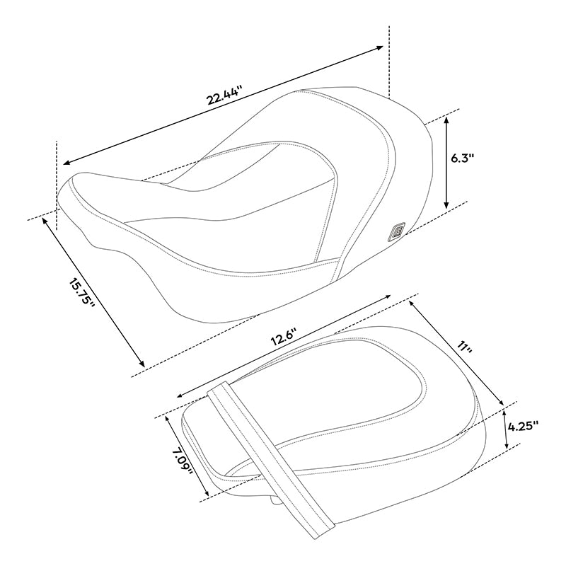 Heated Seat C.C. RIDER Touring Seat Two Piece 2 Up Seat Low Profile Driver Passenger Seat For Road Glide Street Glide Road King, 2009-2023