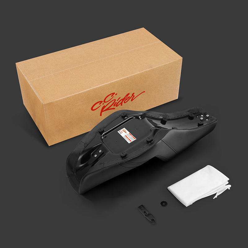C.C. RIDER Dyna Step Up Seat 2 Up Seat Black Carbon Fiber Stitching For Dyna Wide Glide Super Glide, 1996-2003