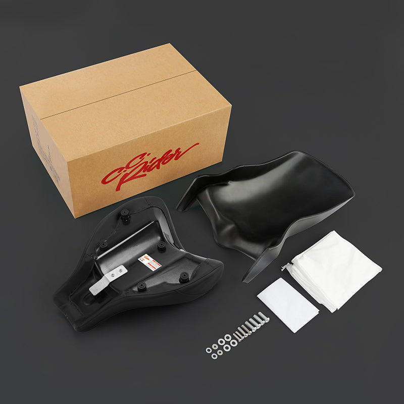 C.C.RIDER Custom Short Oval Rear Fender With Red Stitching Solo Seat in Black Gelcoat Finish For Harley Softail Breakout FXBR FXBRS, 2018-2023