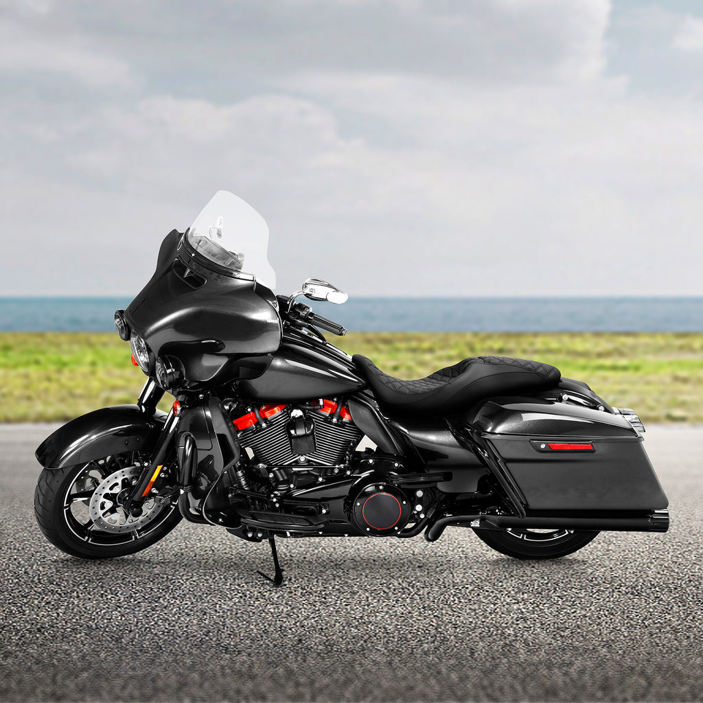 C.C. RIDER Touring Seat 2 up Seat Driver Passenger Seat Black Lattice Design For Harley Touring Street Glide Road Glide Electra Glide, 2008-2023