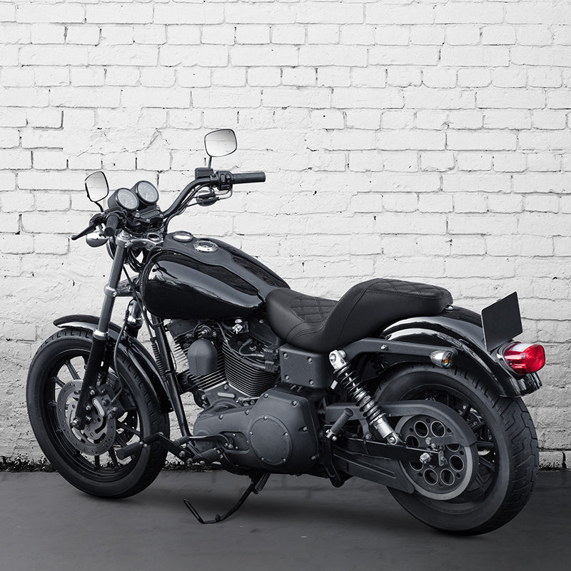 C.C. RIDER Dyna Step Up Seat 2 Up Seat Black Diamond Stitching For Dyna Wide Glide Super Glide, 1996-2003