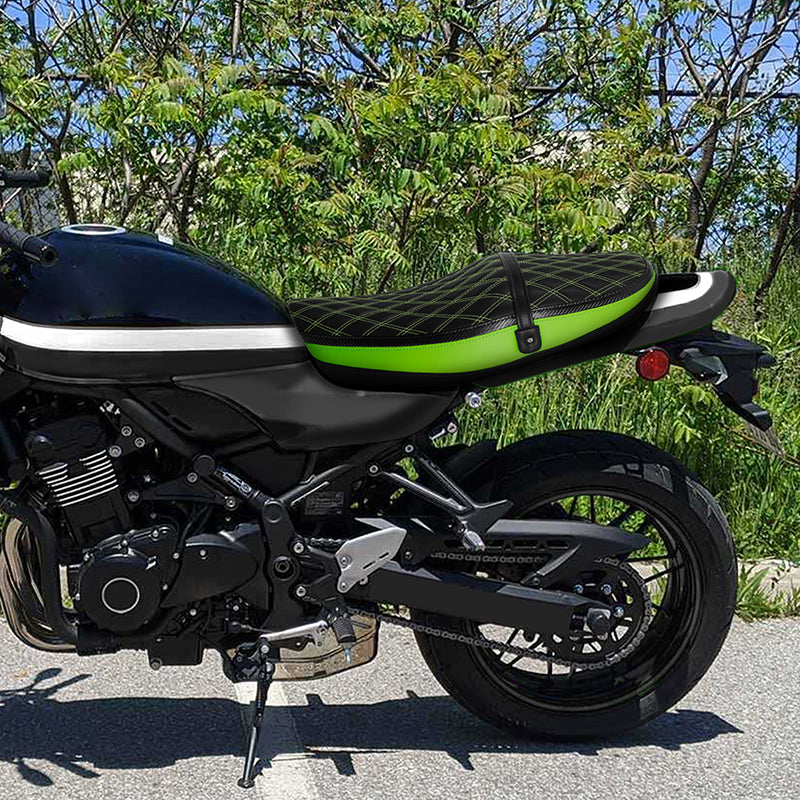 C.C.RIDER Kawasaki Z900RS ERGO Seat Genuine Cafe 2 up Seat Black Green Lattice Stitch Fits Kawasaki Z900RS 2018-2025
