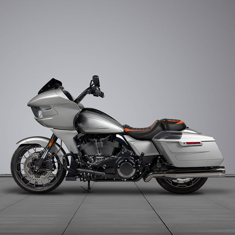 C.C. RIDER Touring Seat Two Piece 2 Up Seat Driver Solo Seat Passenger Seat Orange Trimming For CVO Street Glide CVO Road Glide, 2023-2025