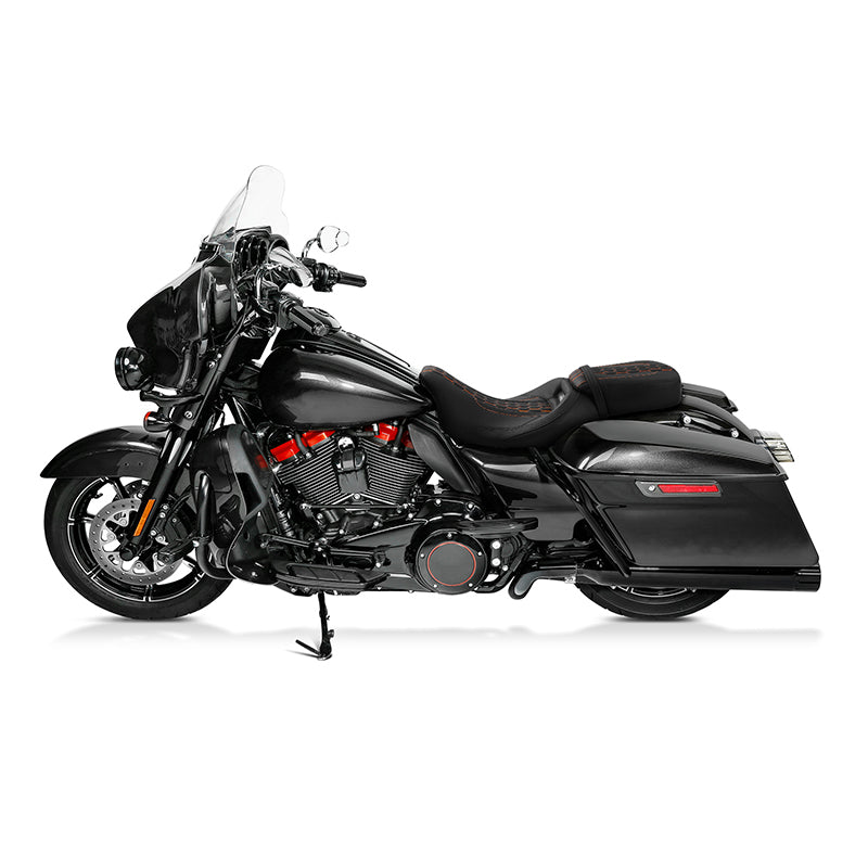 C.C. RIDER Touring Seat Two Piece 2 Up Seat Low Profile Driver Passenger Seat Honeycomb Design For Road Glide Street Glide Road King, 2009-2023