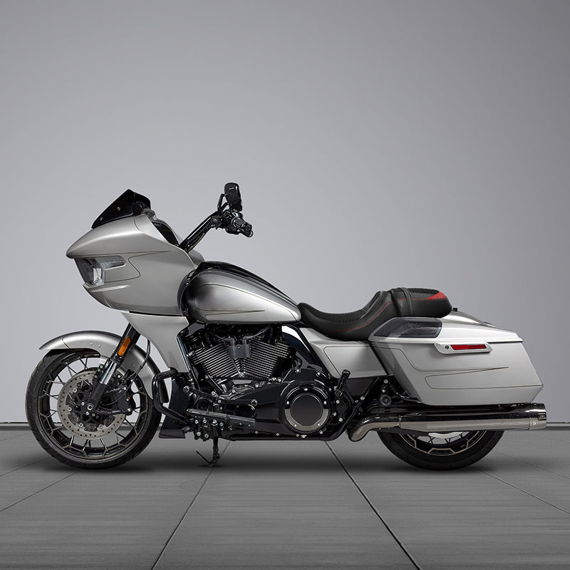 C.C. RIDER Touring Seat Two Piece 2 Up Seat Driver Solo Seat Passenger Seat Alcantara Leather Red Stitching For CVO Street Glide CVO Road Glide, 2023-2025