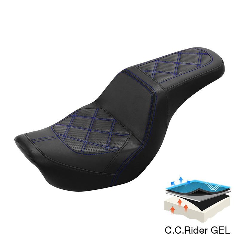 C.C. RIDER Dyna Step Up Seat 2 up Seat Diamond Stitching For Dyna Low Rider Fat Bob FXD/FXDWG, 2006-2017