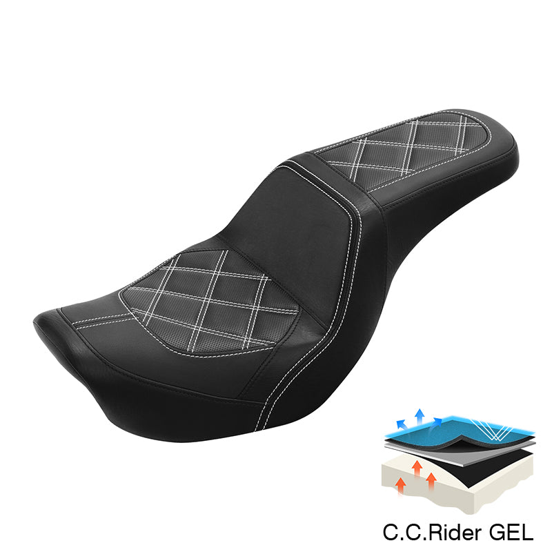 C.C. RIDER Dyna Step Up Seat 2 up Seat Diamond Stitching For Dyna Low Rider Fat Bob FXD/FXDWG, 2006-2017