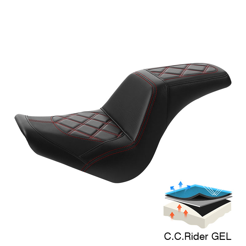 C.C. RIDER Softail Step Up Seat 2 Up Seat Diamond Stitching For Softail Street Bob FXBB Standard FXST Models 2018-2025