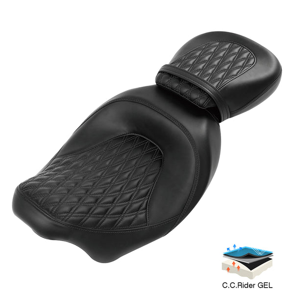 C.C. RIDER Gel Seat For Harley Dyna Models - Two-Up Driver & Passenger Step-Up Seat