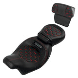 C.C. RIDER Touring Seat Two Piece Low Profile Driver Passenger Seat With Backrest For Road Glide Street Glide Road King, Black Red, 2009-2023