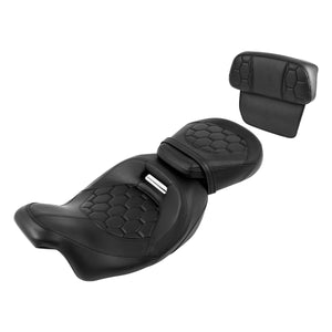 C.C. RIDER Touring Seat Two Piece Low Profile Driver Passenger Seat With Backrest For Road Glide Street Glide Road King, Black, 2009-2023