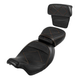 C.C. RIDER Touring Seat Two Piece Low Profile Driver Passenger Seat With Backrest For Road Glide Street Glide Road King, Black Orange, 2009-2023