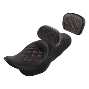 C.C. RIDER Touring Seat Driver Passenger Seat With Backrest For Harley Touring Street Glide Road Glide Electra Glide, Black Red, 2008-2023