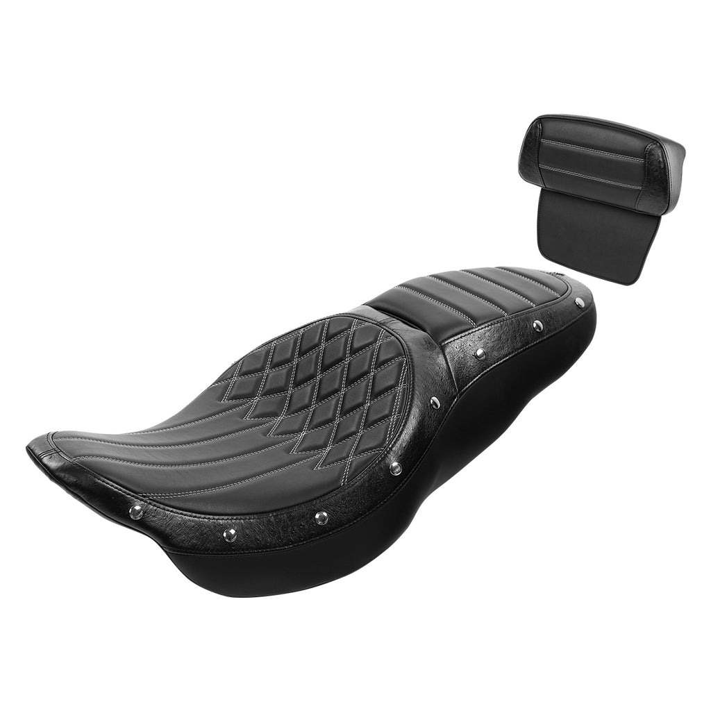C.C. RIDER Touring Seat Driver Passenger Seat With Backrest For Harley Touring Street Glide Road Glide Electra Glide, Black White, 2008-2023