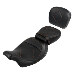 C.C. RIDER Touring Seat Two Piece Low Profile Driver Passenger Seat With Backrest For Road Glide Street Glide Road King, Black Orange, 2009-2023