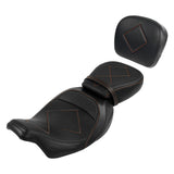 C.C. RIDER Touring Seat Two Piece Low Profile Driver Passenger Seat With Backrest For Road Glide Street Glide Road King, Black Orange, 2009-2023