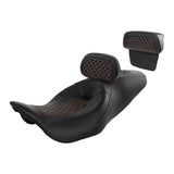 C.C. RIDER Touring Seat Driver Passenger Seat With Backrest For Harley Touring Street Glide Road Glide Electra Glide, Black Orange, 2008-2023