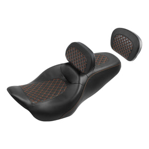 C.C. RIDER Touring Seat Driver Passenger Seat With Backrest For Harley Touring Street Glide Road Glide Electra Glide, Black Orange, 2008-2023