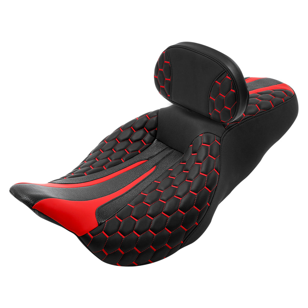 C.C. RIDER Touring Seat Driver Passenger Seat With Backrest For Harley Touring Street Glide Road Glide Electra Glide, Black Red, 2008-2023