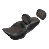 C.C. RIDER Touring Seat Driver Passenger Seat With Backrest For Harley Touring Street Glide Road Glide Electra Glide, Black Orange, 2008-2023