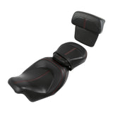 C.C. RIDER Touring Seat Two Piece Low Profile Driver Passenger Seat With Backrest For Road Glide Street Glide Road King, Black Red, 2009-2023