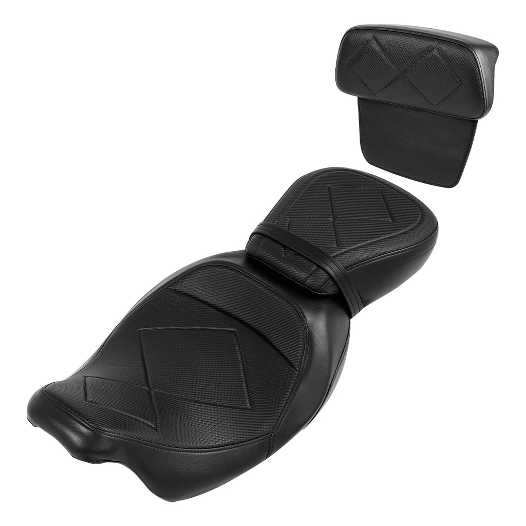 C.C. RIDER Touring Seat Two Piece Low Profile Driver Passenger Seat With Backrest For Road Glide Street Glide Road King, Black, 2009-2023