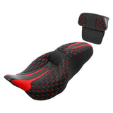 C.C. RIDER Touring Seat Driver Passenger Seat With Backrest For Harley Touring Street Glide Road Glide Electra Glide, Black Red, 2008-2023