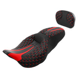 C.C. RIDER Touring Seat Driver Passenger Seat With Backrest For Harley Touring Street Glide Road Glide Electra Glide, Black Red, 2008-2023