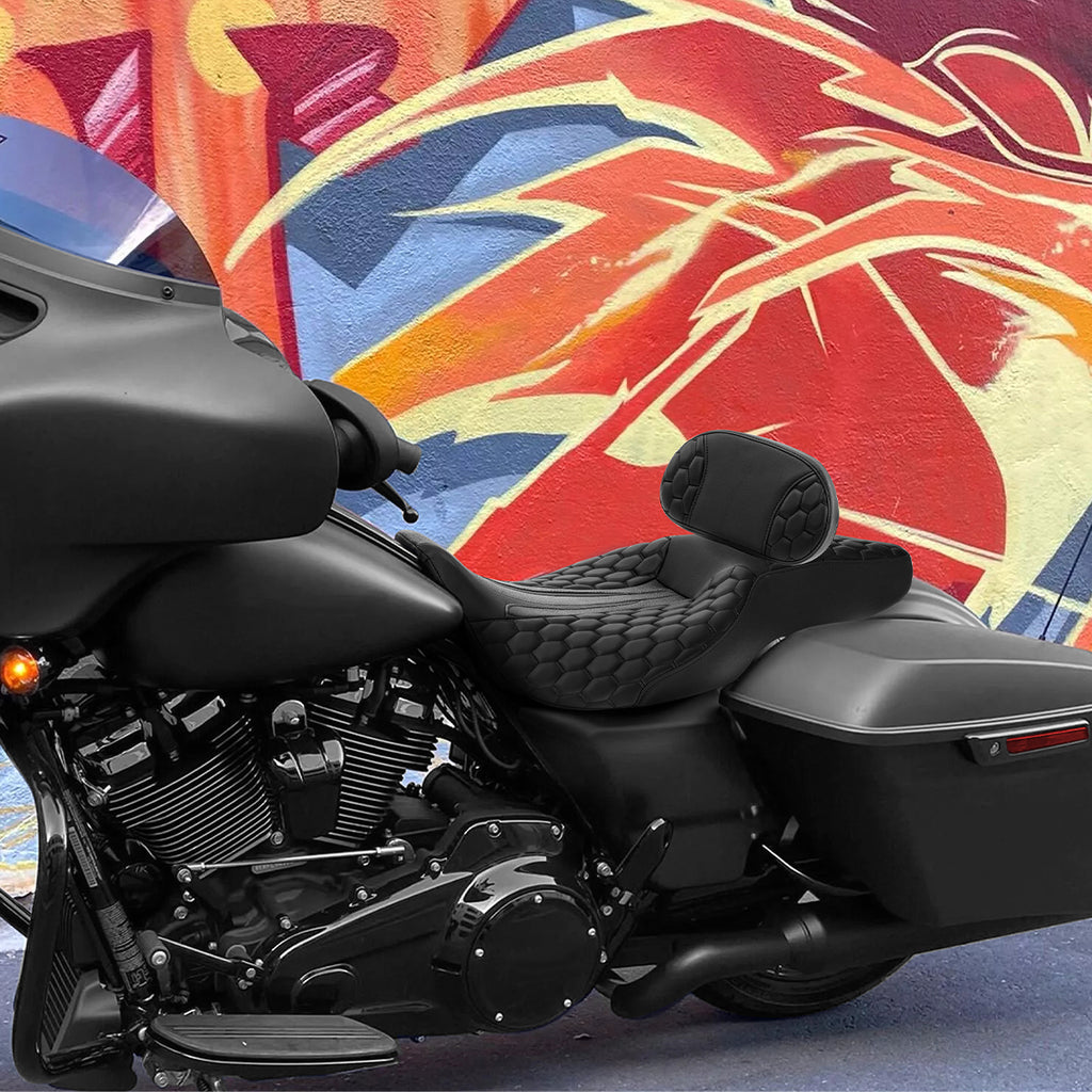 C.C. RIDER Touring Seat Driver Passenger Seat With Backrest For Harley Touring Street Glide Road Glide Electra Glide, Black, 2008-2023