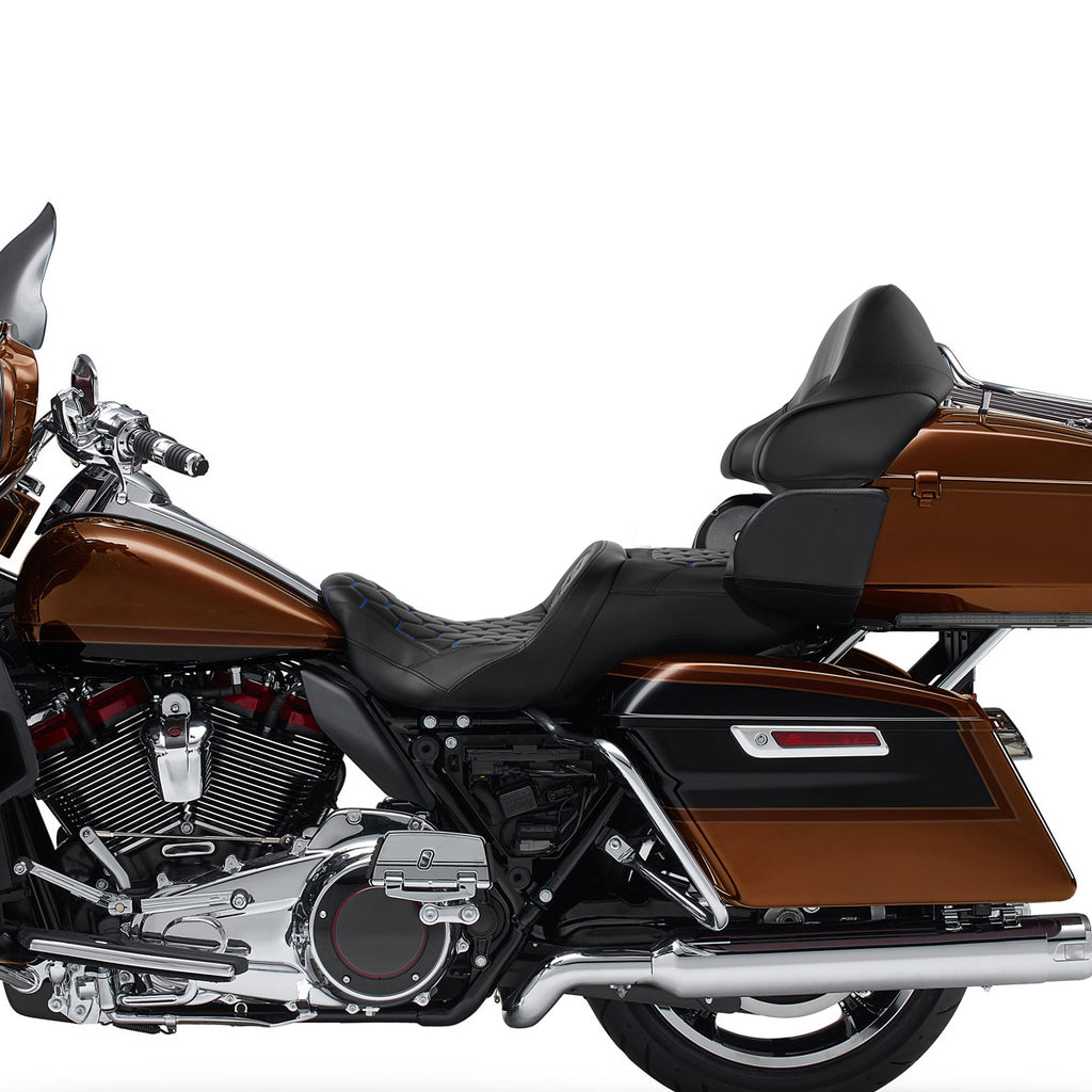 C.C. RIDER Touring Seat Driver Passenger Seat With Backrest For Harley CVO Road Glide Electra Glide Street Glide Road King, Black Blue, 2014-2023