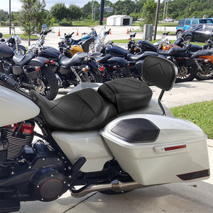C.C. RIDER Touring Seat Two Piece Low Profile Driver Passenger Seat With Backrest For Road Glide Street Glide Road King, Black, 2009-2023