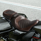 C.C. RIDER Touring Seat Two Piece 2 Up Seat Low Profile Driver Passenger Seat For Road Glide Street Glide Road King, Brown, 2009-2023