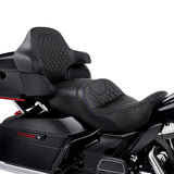C.C. RIDER Touring Seat Driver Passenger Seat With Backrest For Harley CVO Road Glide Electra Glide Street Glide Road King, Black Blue, 2014-2023