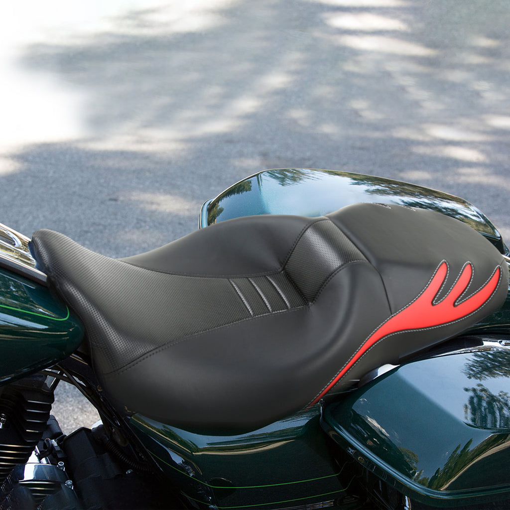 C.C. RIDER Touring Seat 2 up Seat Driver Passenger Seat Flames Pattern For Harley Touring Street Glide Road Glide Electra Glide, 2008-2023