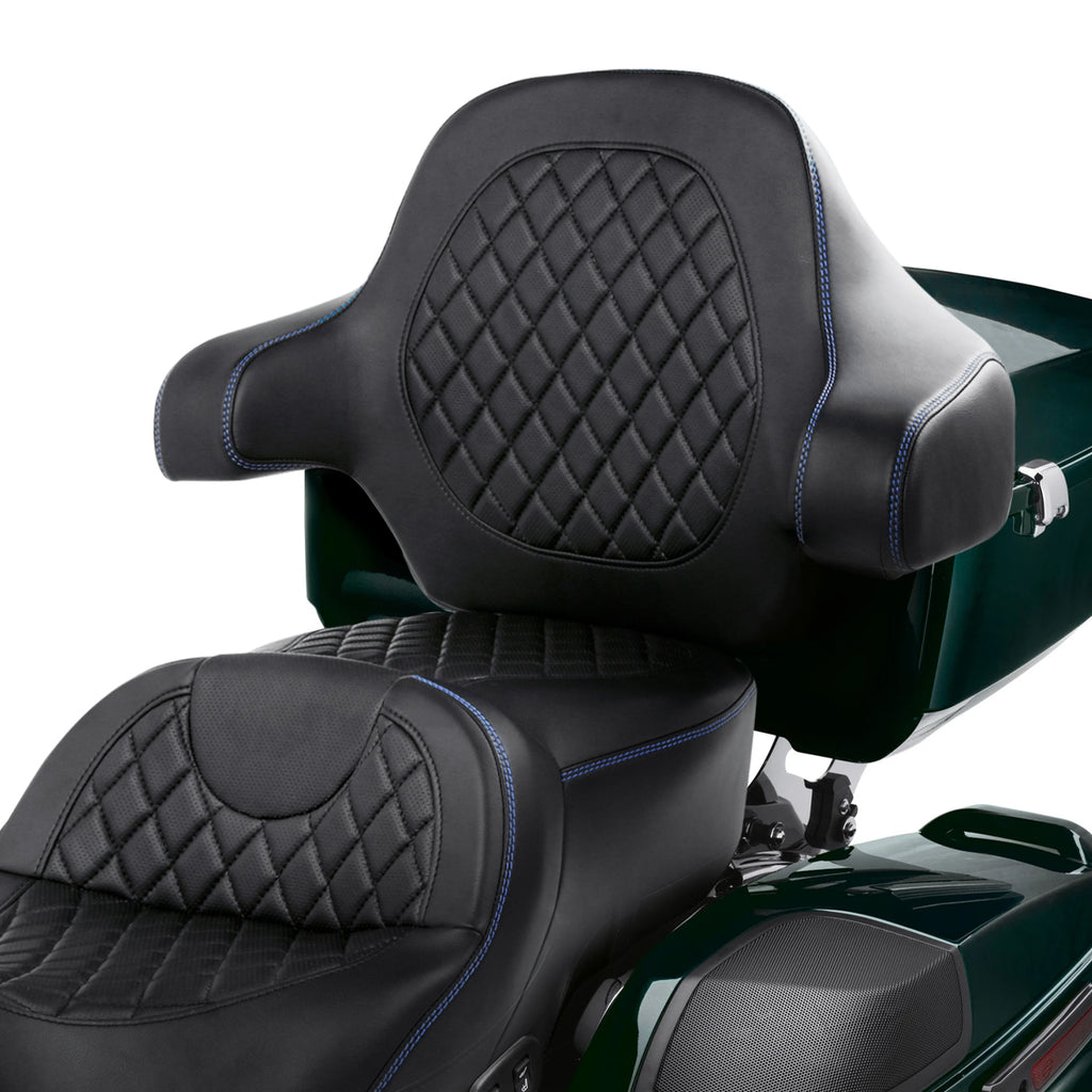 C.C. RIDER Touring Seat Driver Passenger Seat With Backrest For Harley CVO Road Glide Electra Glide Street Glide Road King, Black Blue, 2014-2023