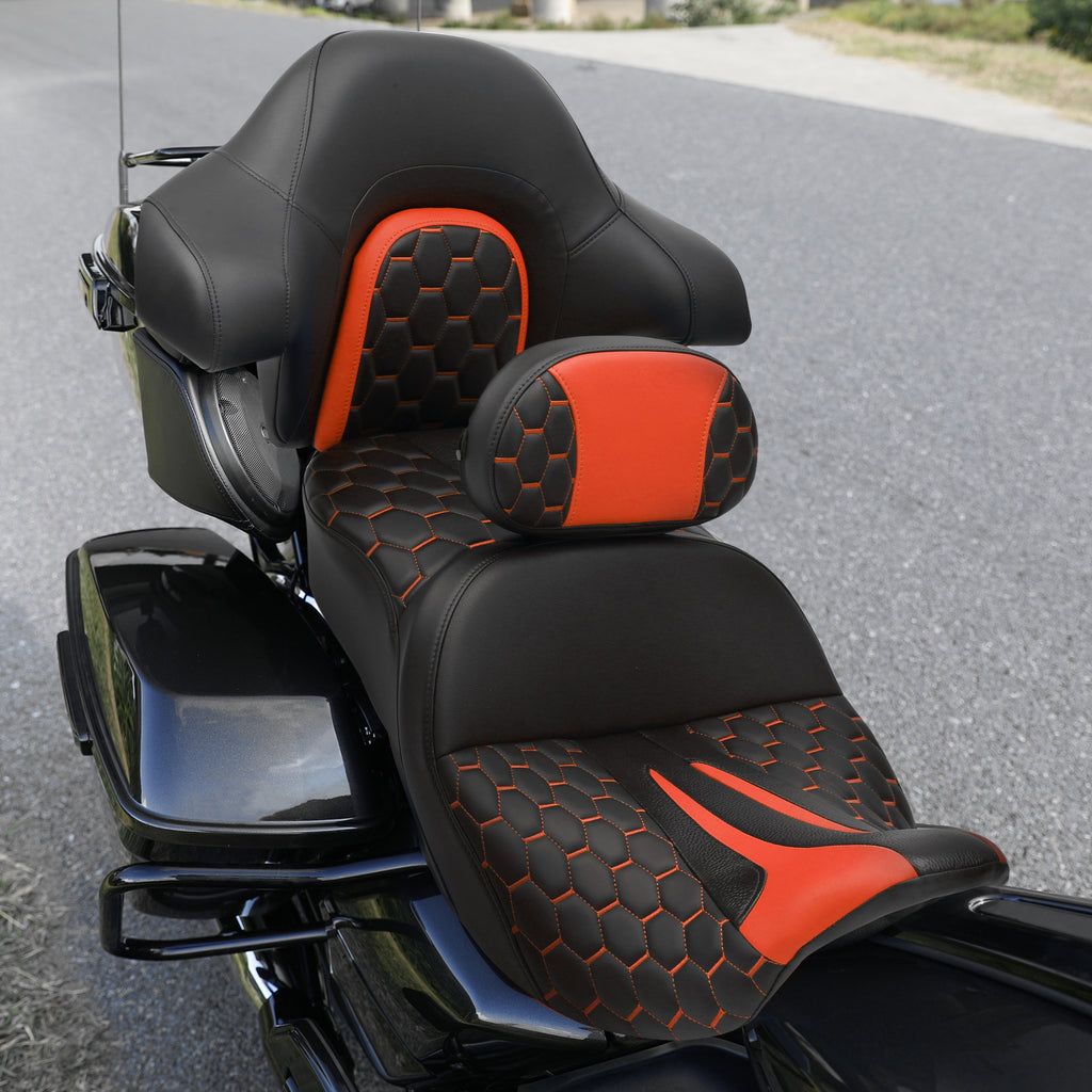 C.C. RIDER Rider Backrest 2 Up Seat Driver Backrest Pad For Harley Touring CVO Street Glide Road Glide Electra Glide Road King, 1988-2025