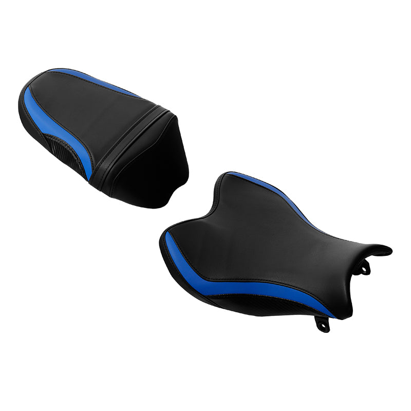 C.C. RIDER Carbon Fiber Pattern Front And Rear Seat With  Blue Trimming For SUZUKI GSXR1000, 2009-2016