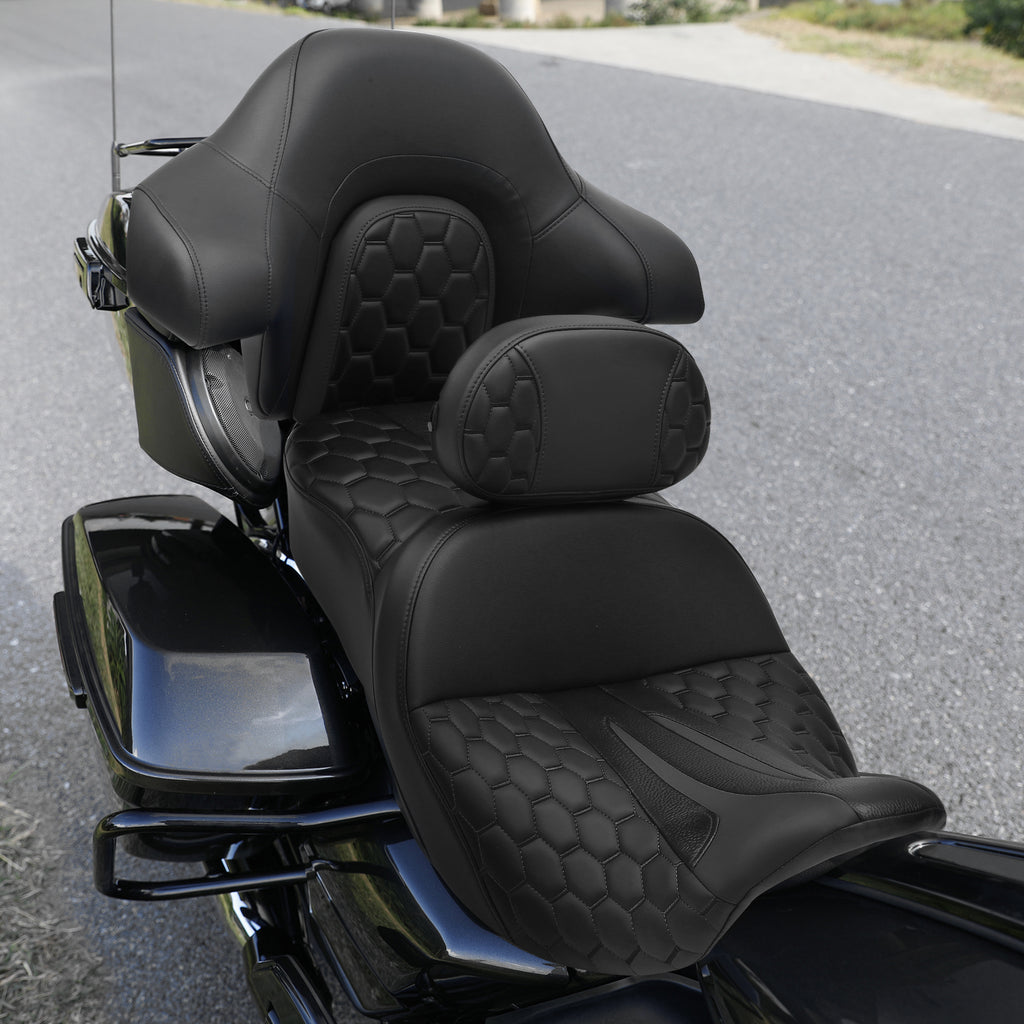 C.C. RIDER Rider Backrest 2 Up Seat Driver Backrest Pad For Harley Touring CVO Street Glide Road Glide Electra Glide Road King, 1988-2025