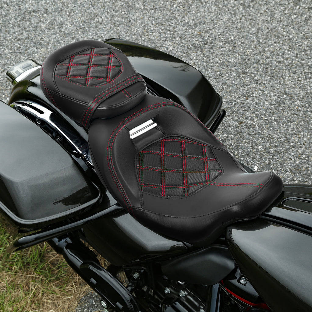 Gel Seat C.C. RIDER Touring Seat Two Piece 2 Up Seat Low Profile Driver Passenger Seat Octane For Road Glide Street Glide Road King, 2009-2023
