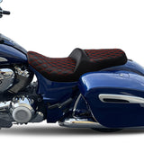 C.C. RIDER Indian Seat One Piece 2 Up Seat Red Lattice Stitching For Indian Chieftain Models, 2014-2023