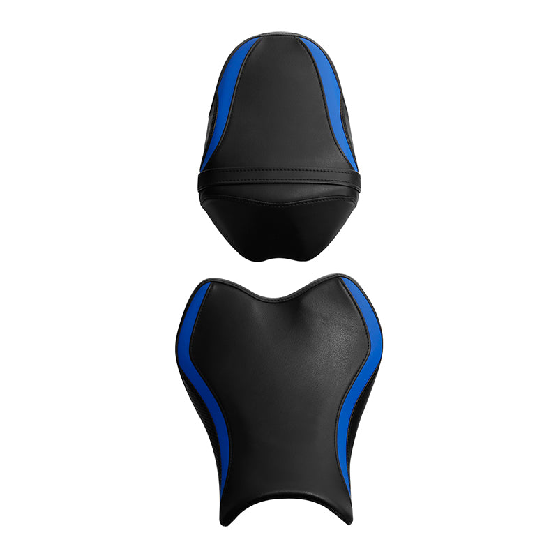 C.C. RIDER Carbon Fiber Pattern Front And Rear Seat With  Blue Trimming For SUZUKI GSXR1000, 2009-2016