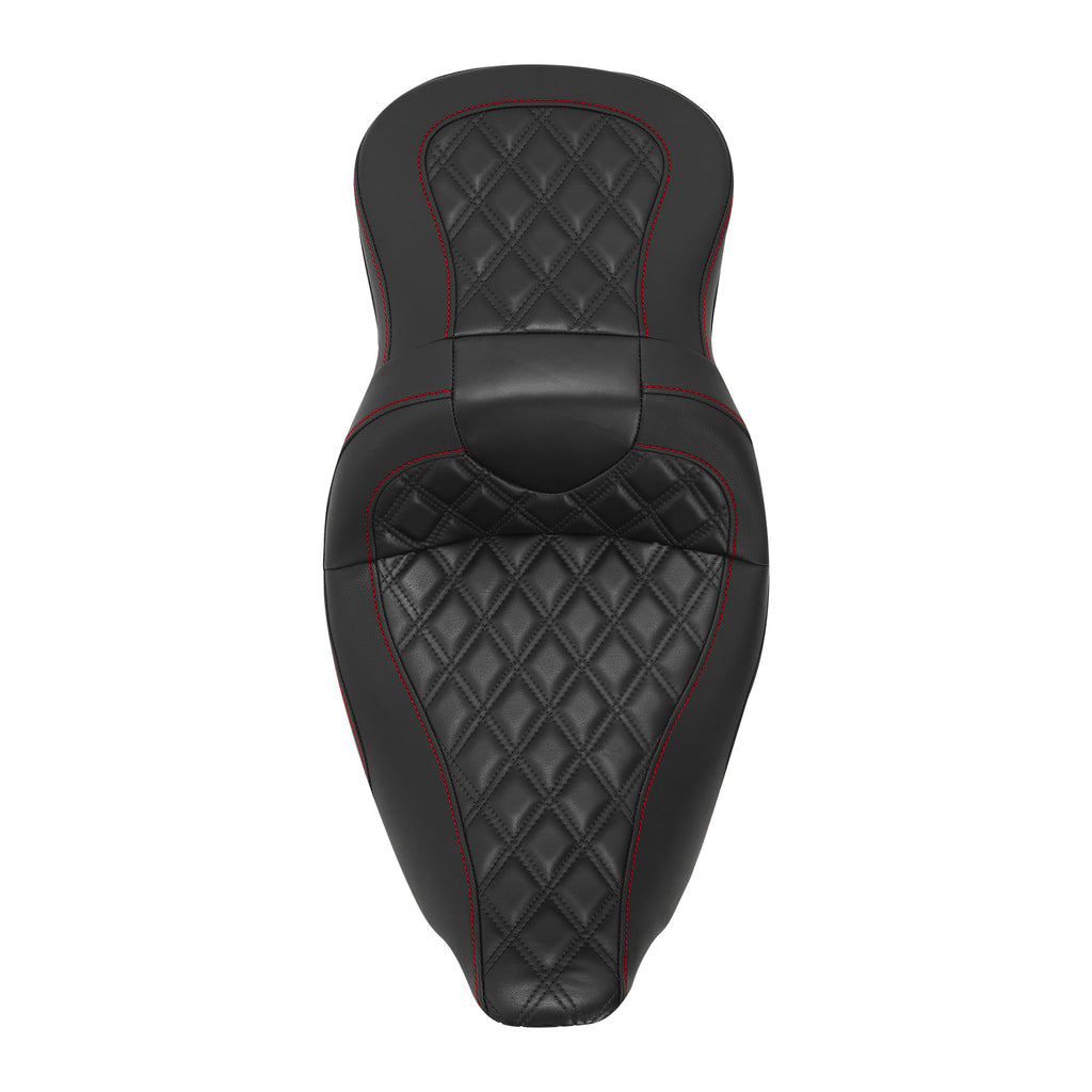 C.C. RIDER Touring Seat Driver Passenger Seat 2 Up Seat Black Red Lattice Stitching For FL Touring Road King Electra Glide Road Glide, 2009-2023