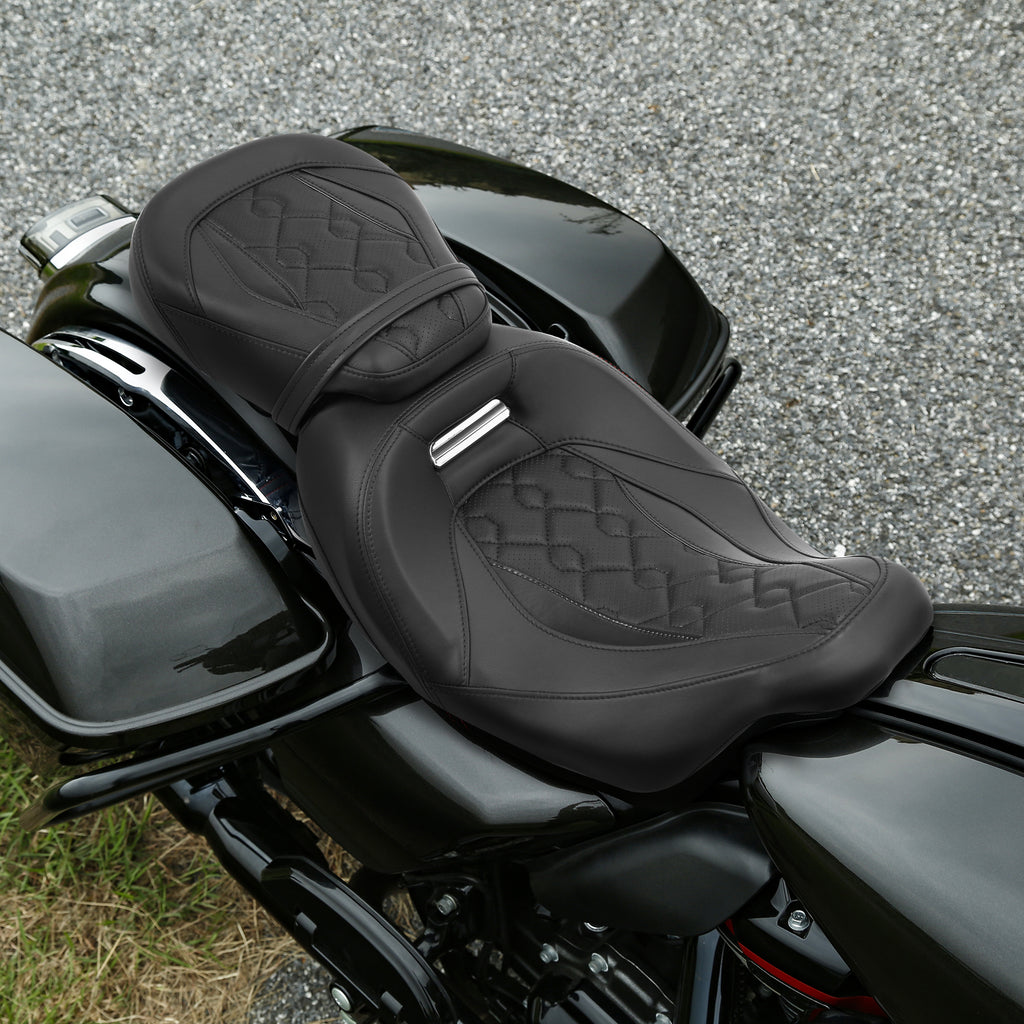 C.C. RIDER Touring Seat Two Piece 2 Up Seat Low Profile Driver Passenger Seat Custom For Road Glide Street Glide Road King, 2009-2023