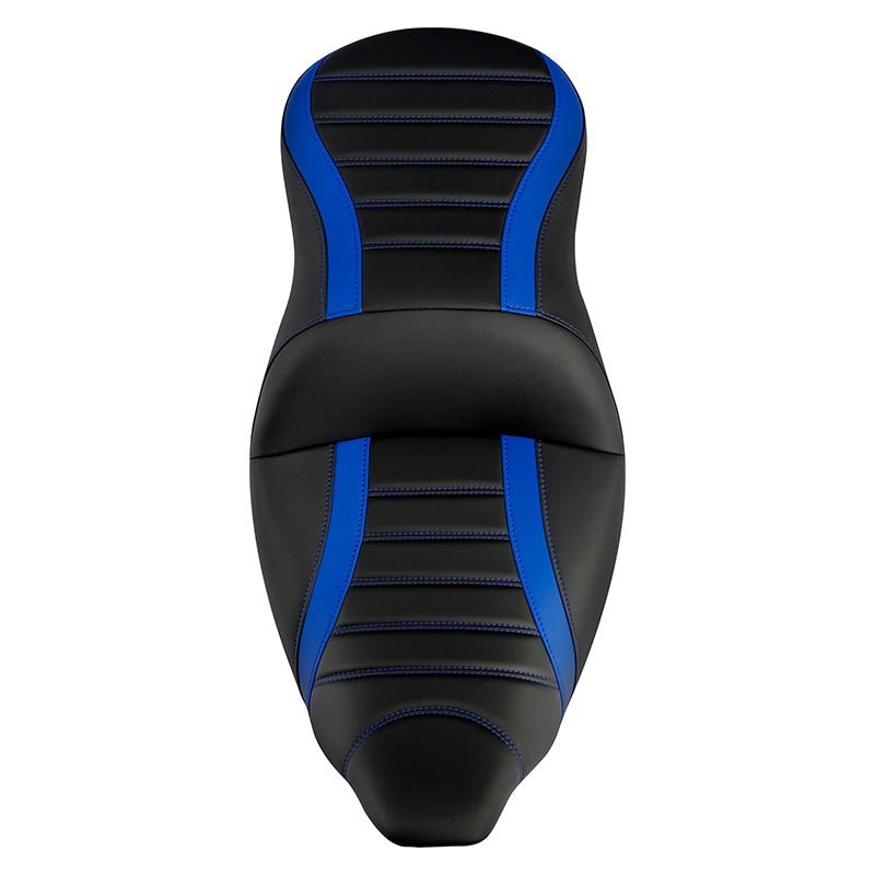 C.C. RIDER Touring Seat Driver Passenger Seat 2 Up Seat Alcantara Blue Trimming For FL Touring Road King Electra Glide Road Glide, 2009-2023
